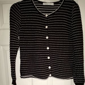 Skovhuus S Black White Longsleeves Button Up Cotton Blend Women's Cardigan